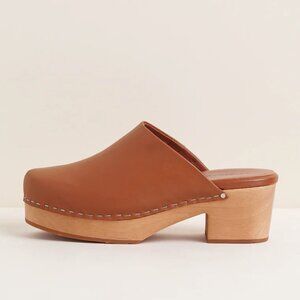 Charlotte Stone Martino Luggage Brown Leather Wood Heeled Clogs 10